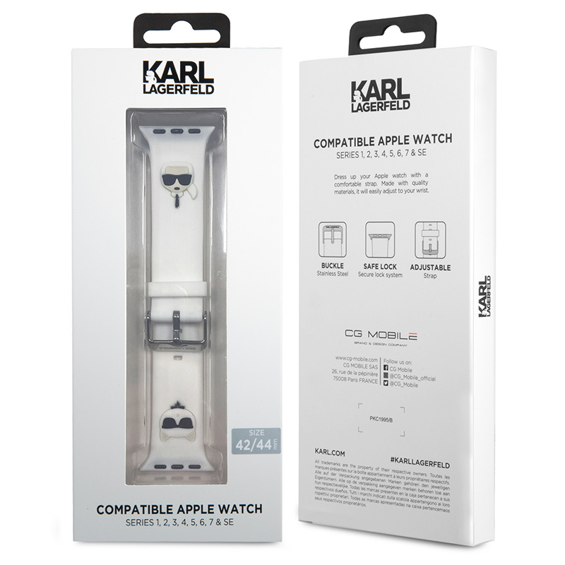 Karl Lagerfeld Silicone Karl & Choupette Heads – Pasek do Apple Watch 42/44/45/49 mm (biały)