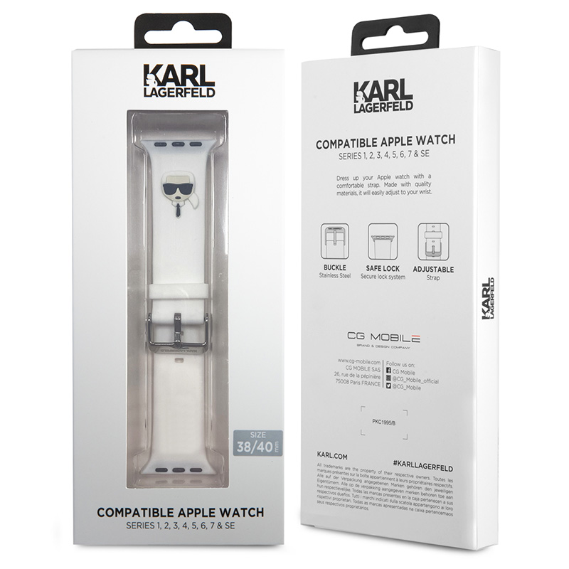 Karl Lagerfeld Silicone Karl Head – Pasek do Apple Watch 38/40/41 mm (biały)