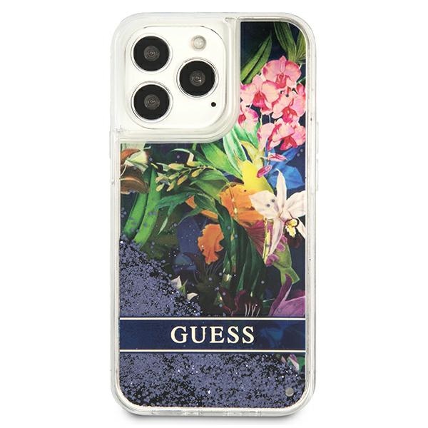 Guess Liquid Glitter Flower – Etui iPhone 13 Pro (niebieski)