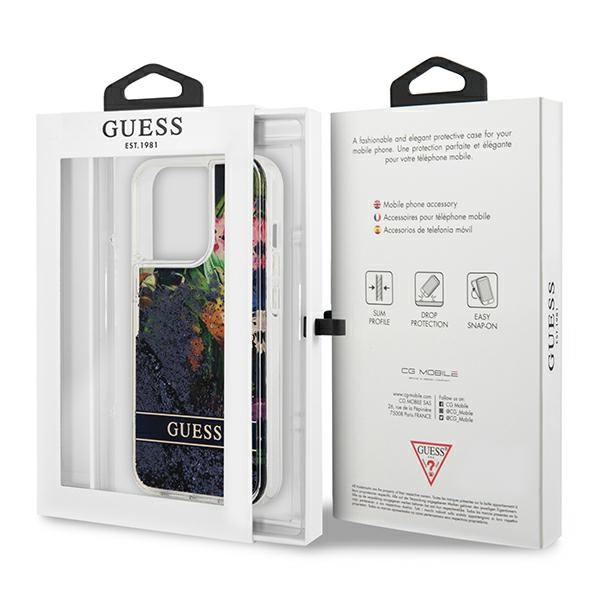 Guess Liquid Glitter Flower – Etui iPhone 13 Pro (niebieski)