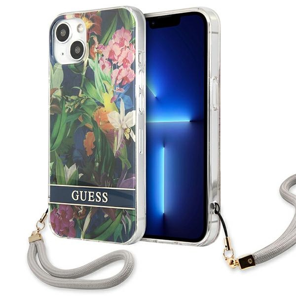 Guess Flower Cord - Etui ze smyczką iPhone 13 Mini (Blue)