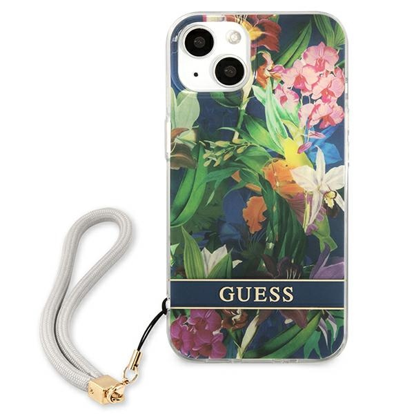 Guess Flower Cord - Etui ze smyczką iPhone 13 Mini (Blue)