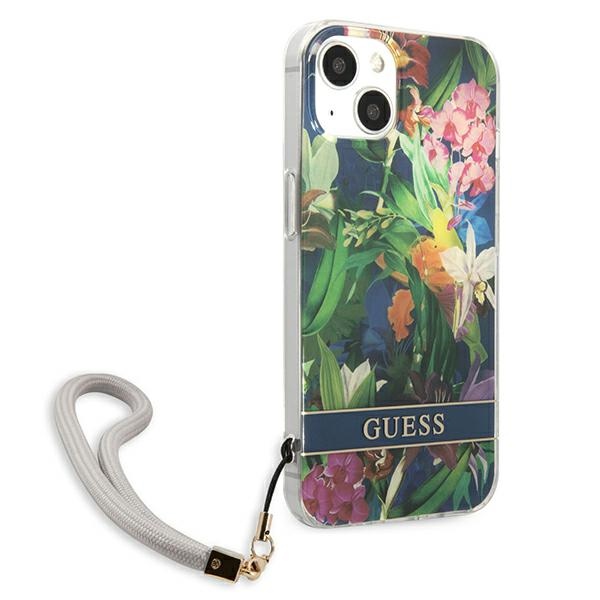 Guess Flower Cord - Etui ze smyczką iPhone 13 Mini (Blue)