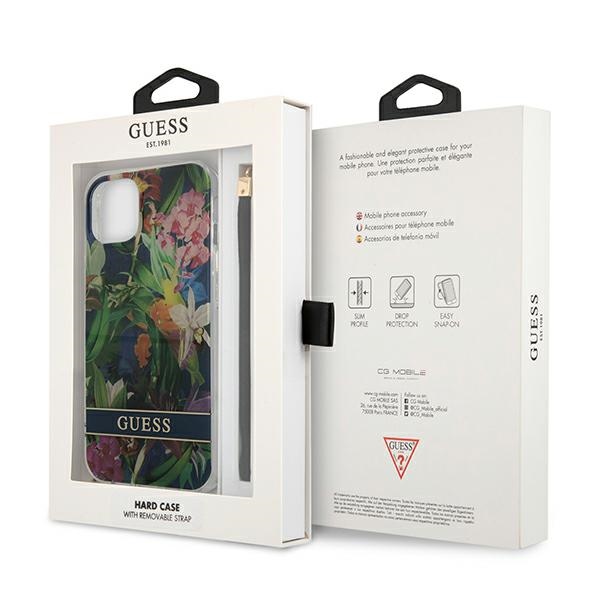 Guess Flower Cord - Etui ze smyczką iPhone 13 Mini (Blue)