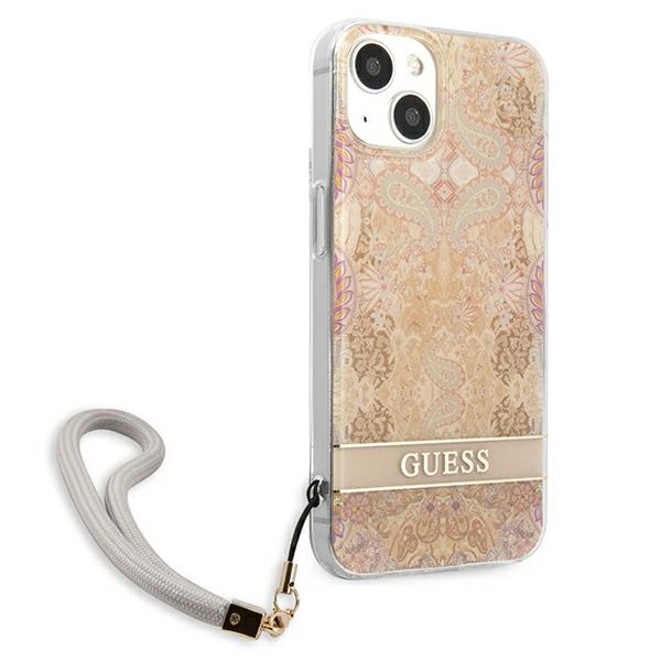 Guess Flower Cord - Etui ze smyczką iPhone 13 Mini (Gold)