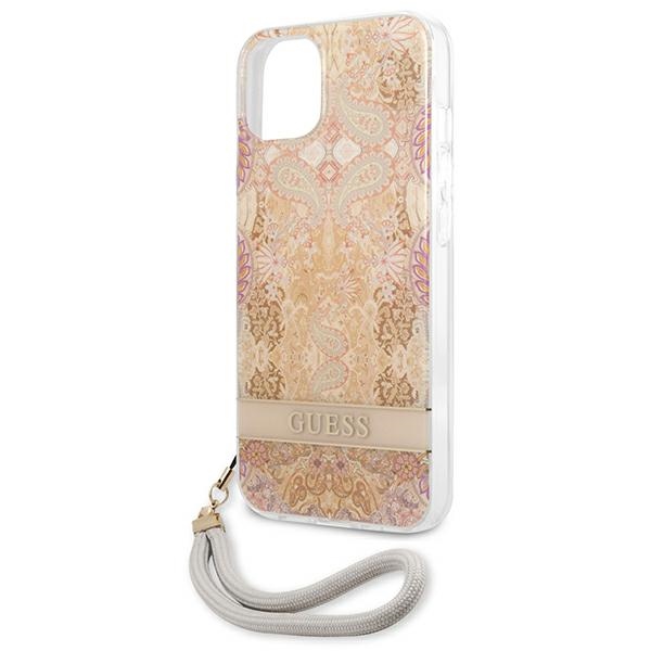 Guess Flower Cord - Etui ze smyczką iPhone 13 Mini (Gold)