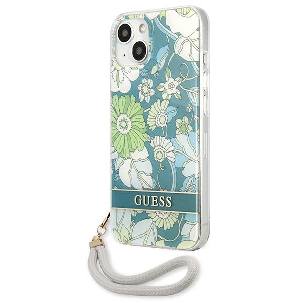 Guess Flower Cord - Etui ze smyczką iPhone 13 Mini (Green)