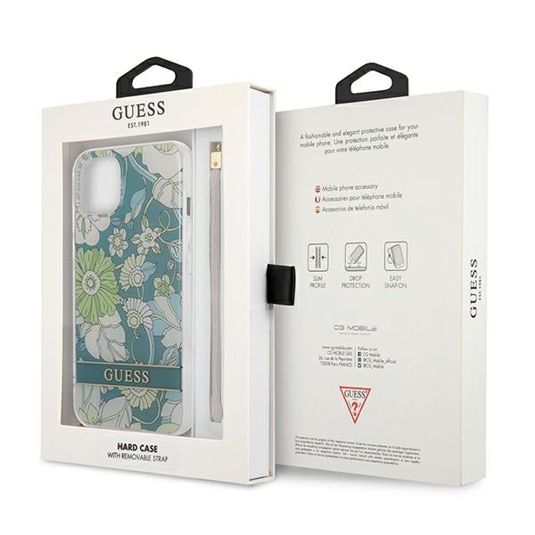 Guess Flower Cord - Etui ze smyczką iPhone 13 Mini (Green)