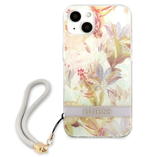Guess Flower Cord - Etui ze smyczką iPhone 13 Mini (Purple)