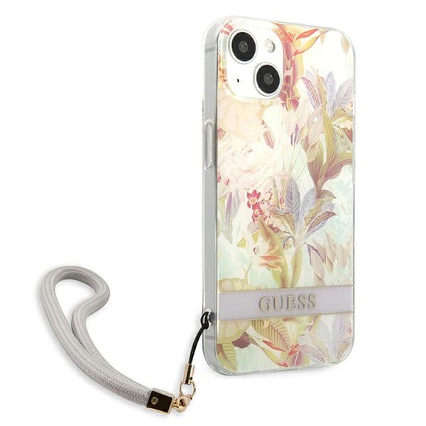 Guess Flower Cord - Etui ze smyczką iPhone 13 Mini (Purple)