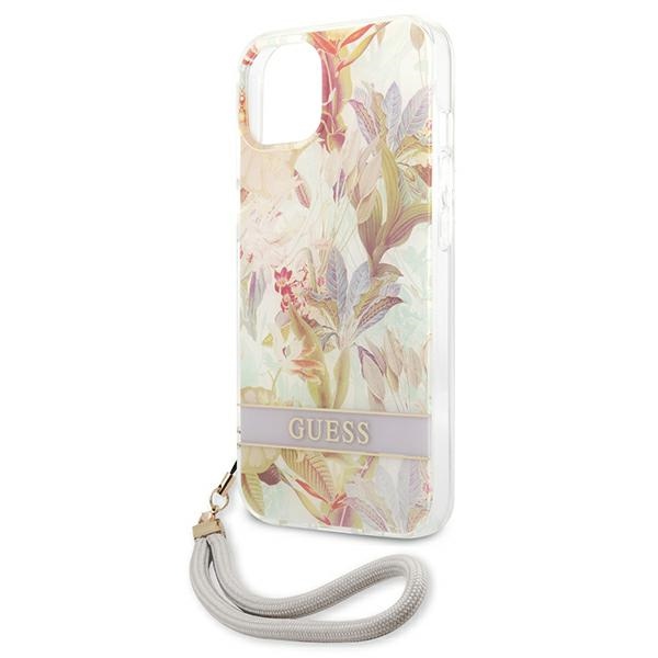 Guess Flower Cord - Etui ze smyczką iPhone 13 Mini (Purple)