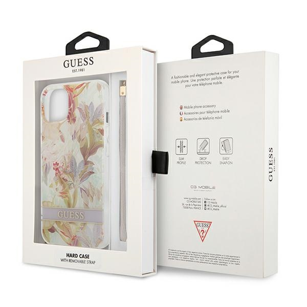 Guess Flower Cord - Etui ze smyczką iPhone 13 Mini (Purple)