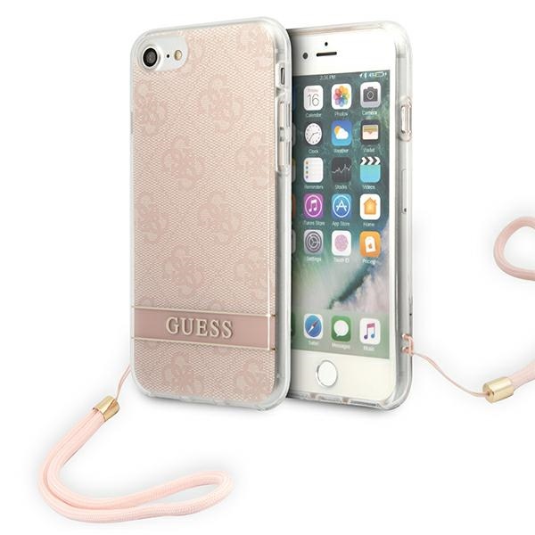 Guess 4G Print Cord - Etui ze smyczką iPhone SE 2022 / SE 2020 / 8 / 7 (Pink)