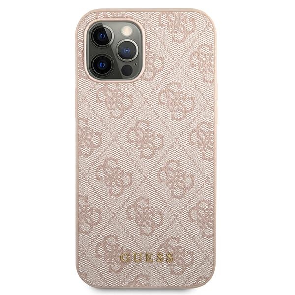 Guess 4G Metal Gold Logo – Etui iPhone 12 / iPhone 12 Pro (różowy)