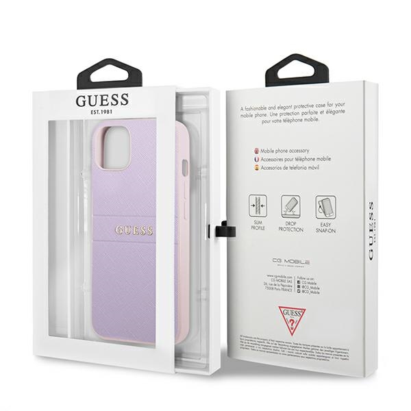Guess Saffiano Hot Stamp & Metal Logo – Etui iPhone 13 Mini (liliowy)