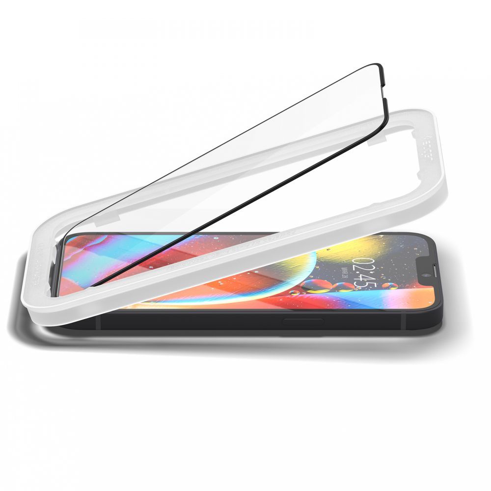 Spigen Alm Glass FC - Szkło hartowane do iPhone 16e / iPhone 14 / iPhone 13 / iPhone 13 Pro (Czarna ramka)