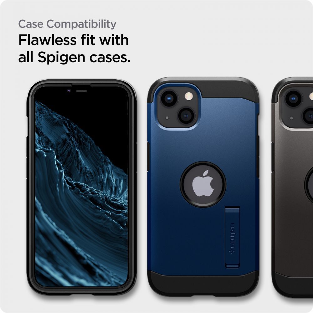 Spigen Alm Glass FC - Szkło hartowane do iPhone 16e / iPhone 14 / iPhone 13 / iPhone 13 Pro (Czarna ramka)