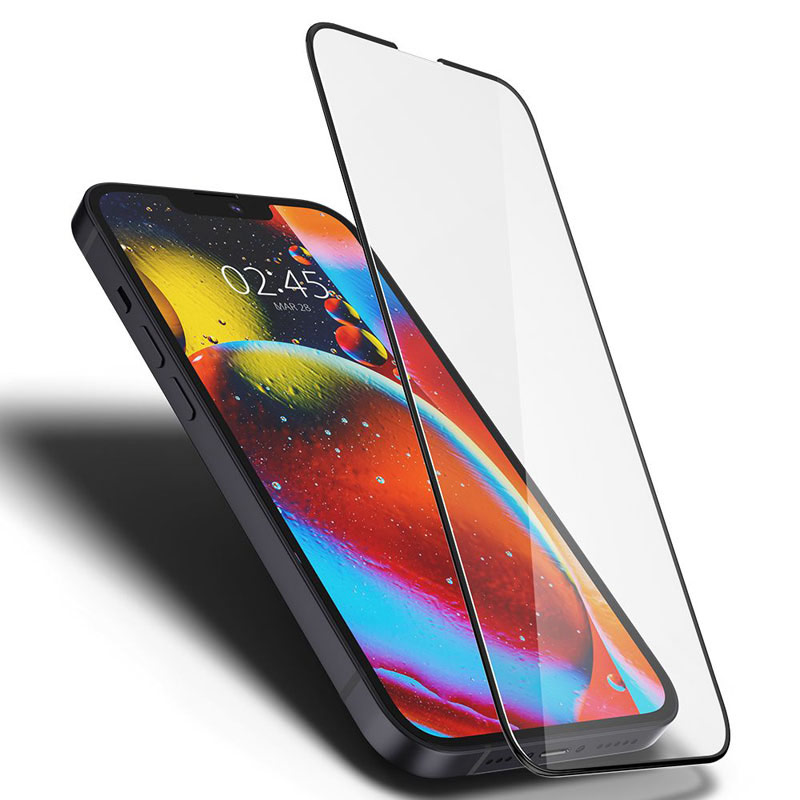 Spigen Glass FC - Szkło hartowane do iPhone 16e / iPhone 14 / iPhone 13 / iPhone 13 Pro (Czarna ramka)