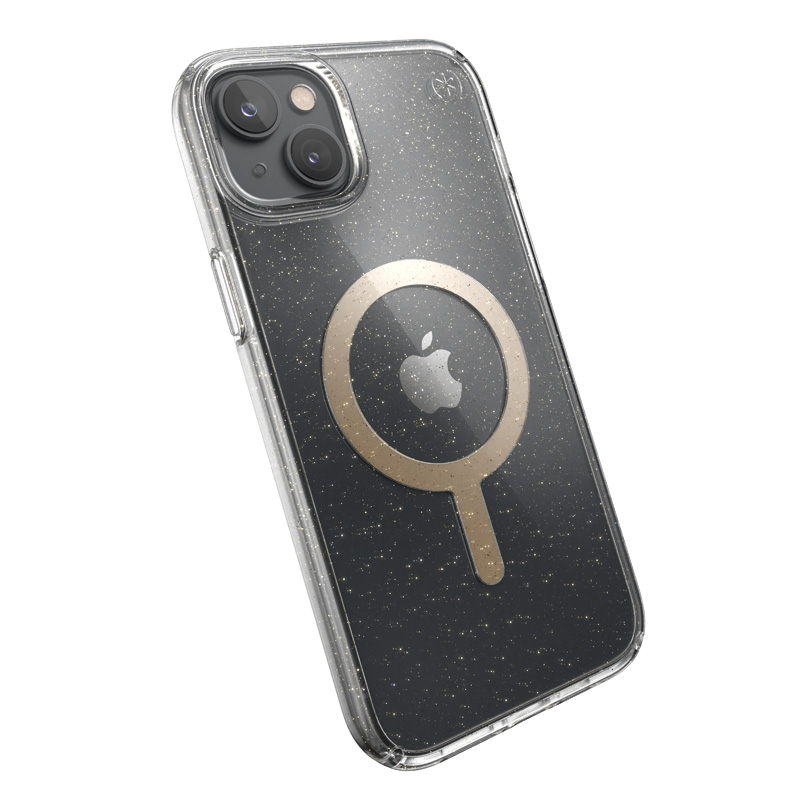 Speck Presidio Perfect-Clear with Glitter + MagSafe - Etui iPhone 15 Plus / 14 Plus z powłoką MICROBAN (Clear / Gold Glitter)