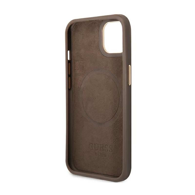 Guess 4G Logo Plate MagSafe - Etui iPhone 14 Plus (brązowy)