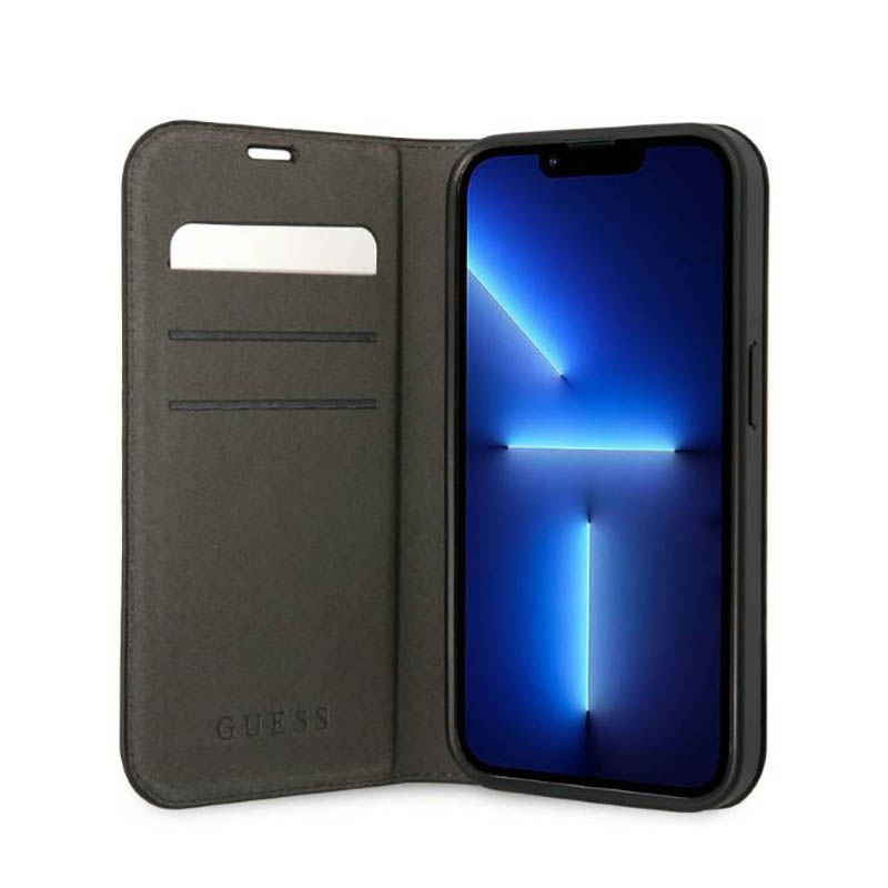 Guess 4G Metal Camera Outline Booktype Case - Etui iPhone 14 (czarny)