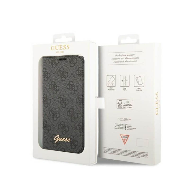 Guess 4G Metal Camera Outline Booktype Case - Etui iPhone 14 (czarny)
