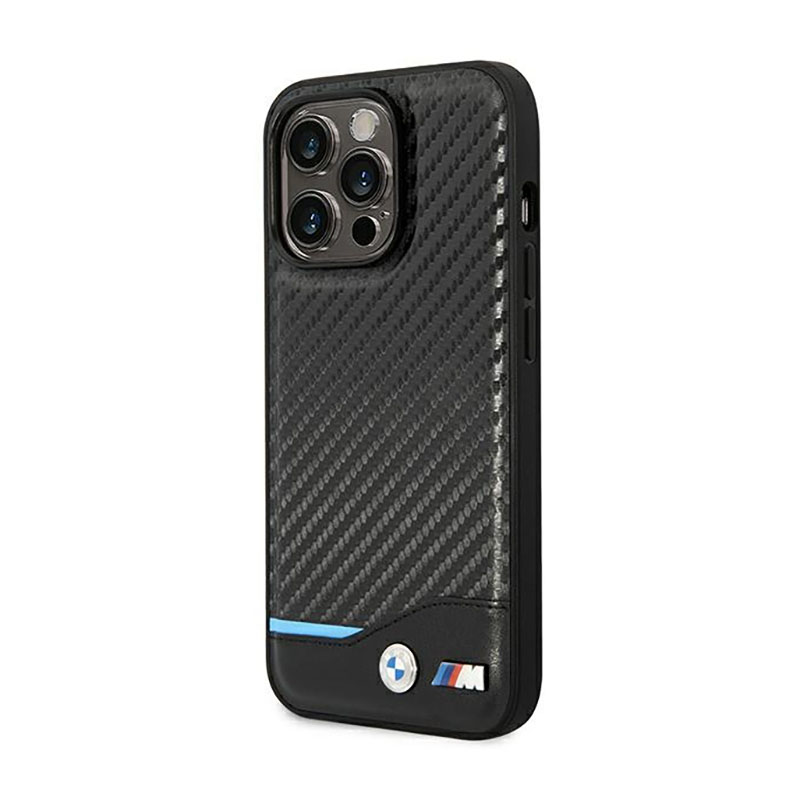 BMW Leather Carbon Blue Line – Etui iPhone 14 Pro (Czarny)