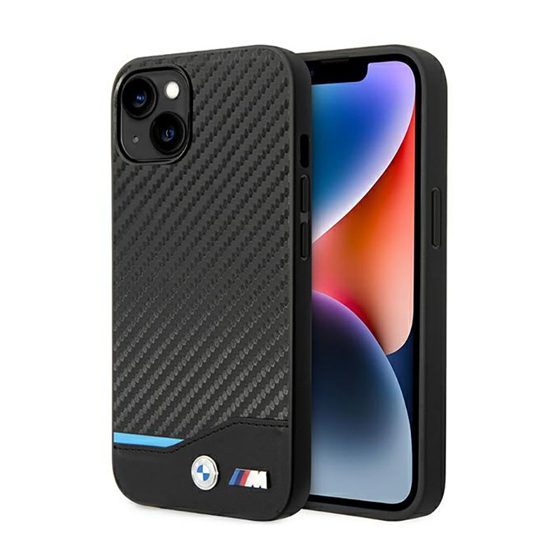 BMW Leather Carbon Blue Line – Etui iPhone 14 (Czarny)