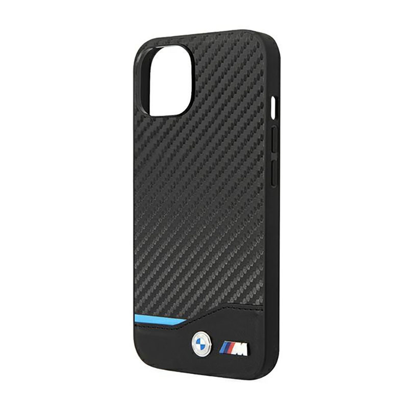 BMW Leather Carbon Blue Line – Etui iPhone 14 (Czarny)