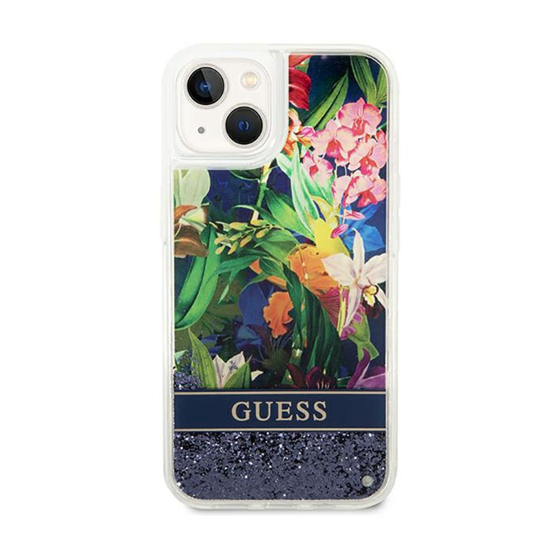 Guess Liquid Glitter Flower – Etui iPhone 14 (niebieski)