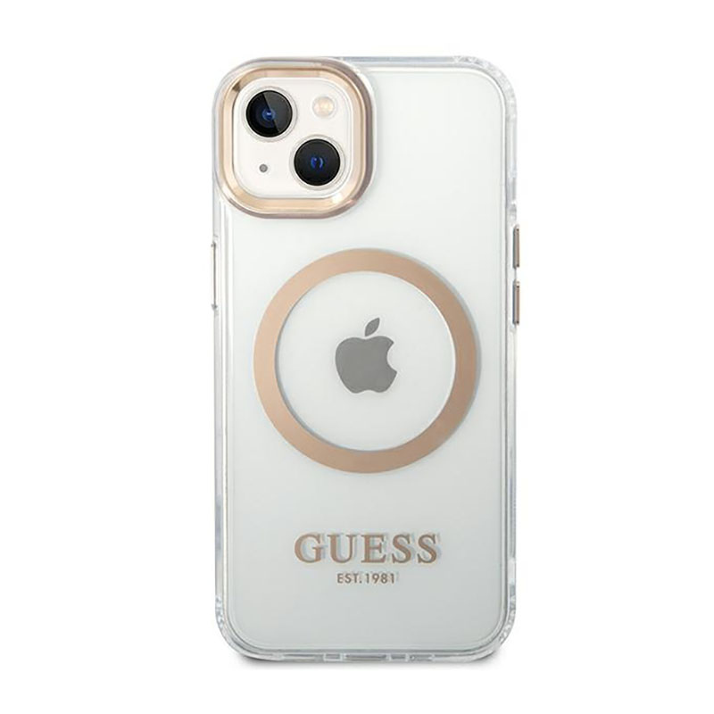 Guess Metal Outline Magsafe - Etui iPhone 14 (przezroczysty / złoty)