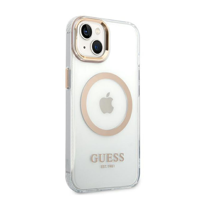 Guess Metal Outline Magsafe - Etui iPhone 14 (przezroczysty / złoty)