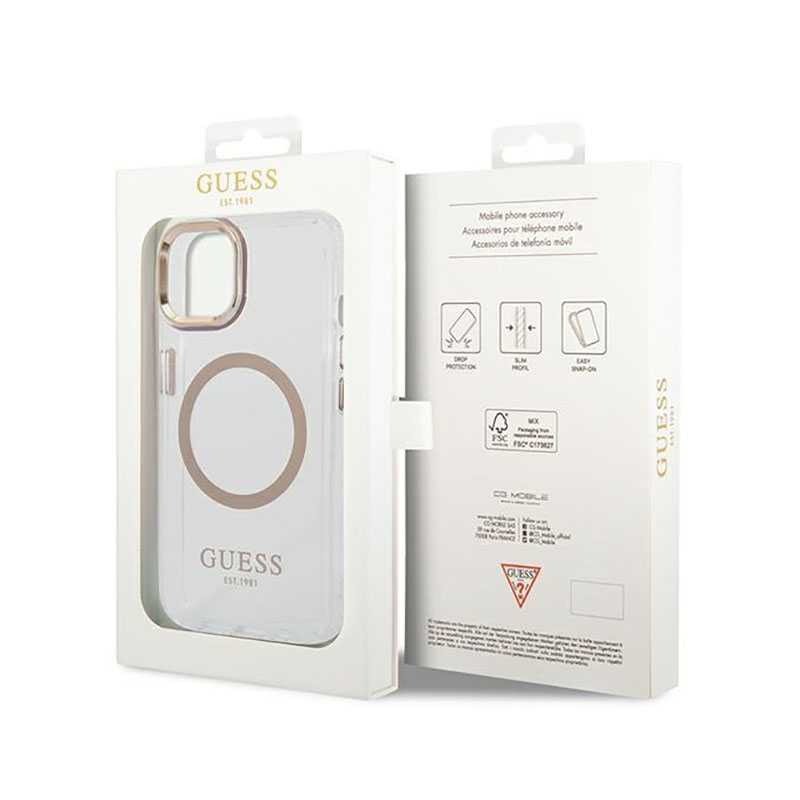 Guess Metal Outline Magsafe - Etui iPhone 14 (przezroczysty / złoty)