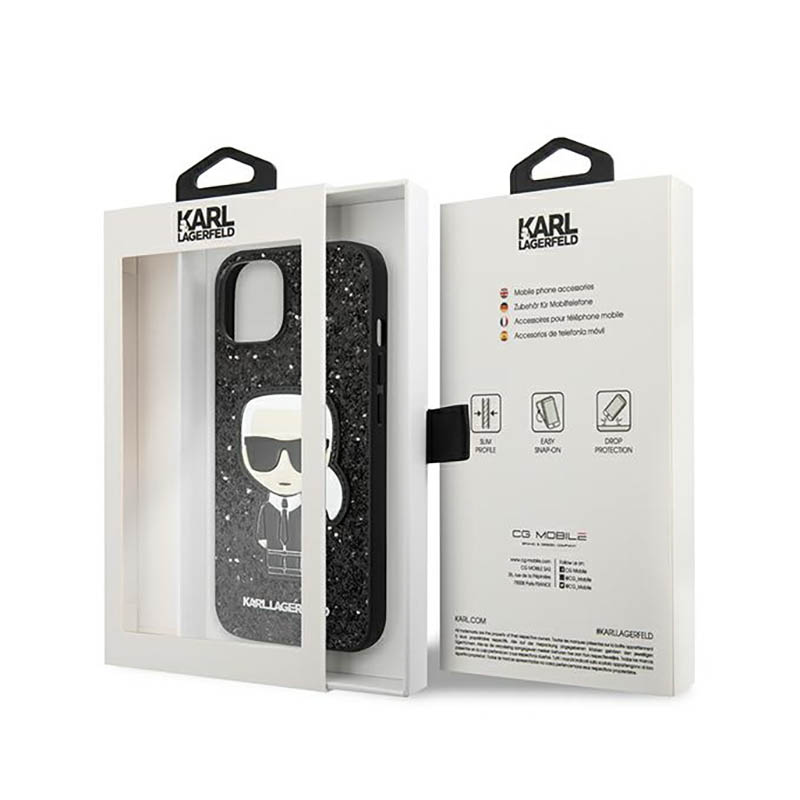 Karl Lagerfeld Glitter Flakes Ikonik - Etui iPhone 14 Plus (czarny)