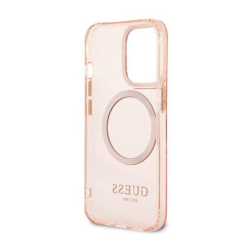 Guess Gold Outline Translucent MagSafe - Etui iPhone 13 Pro (różowy)
