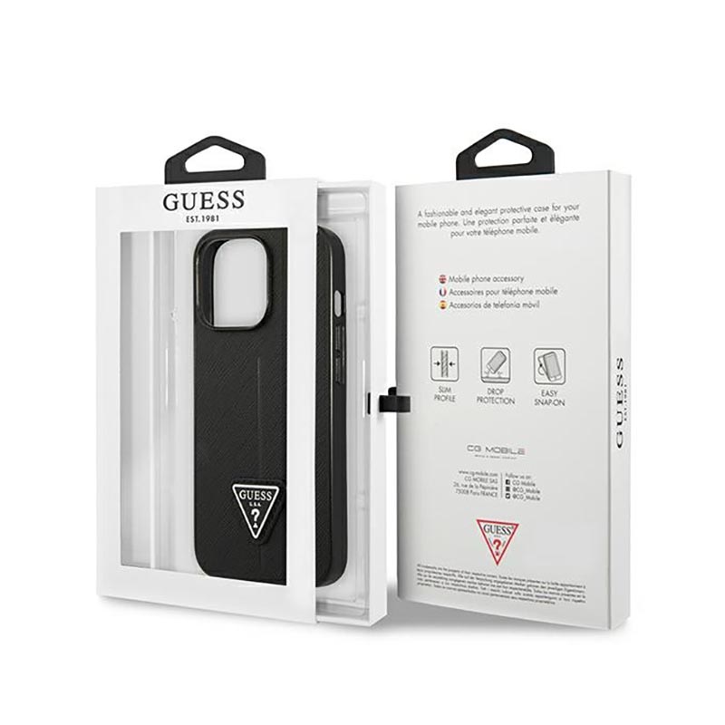 Guess Saffiano Triangle Logo Case – Etui iPhone 14 Pro (czarny)