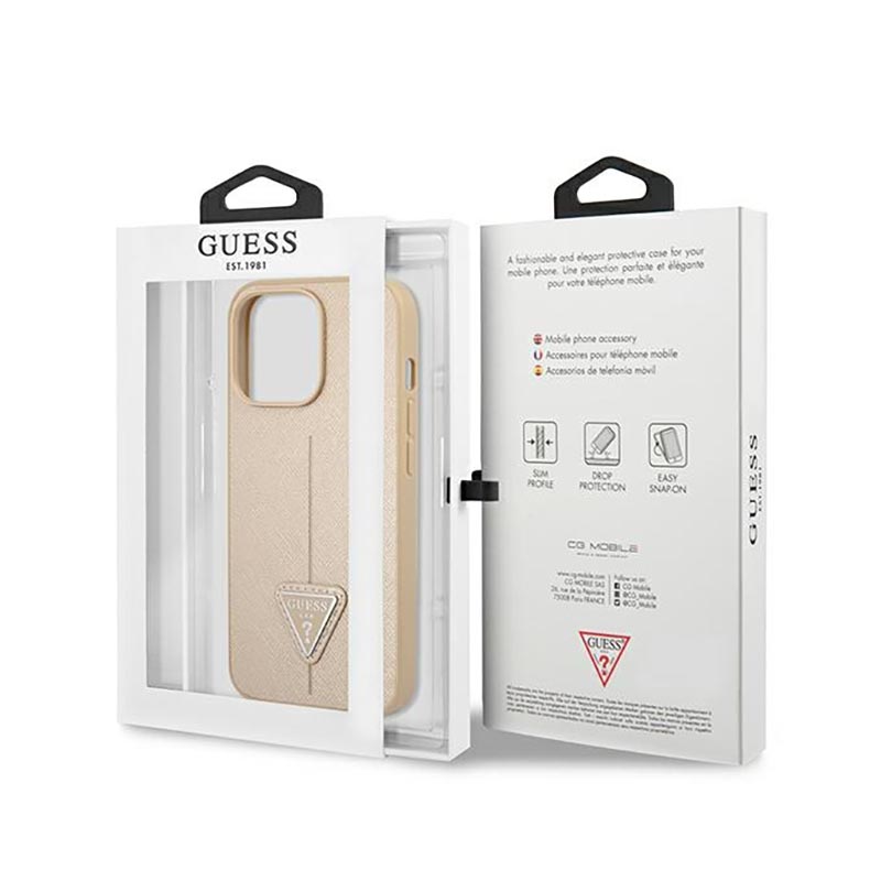 Guess Saffiano Triangle Logo Case – Etui iPhone 14 Pro Max (beżowy)