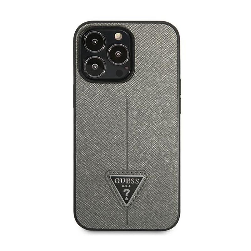 Guess Saffiano Triangle Logo Case – Etui iPhone 14 Pro Max (srebrny)