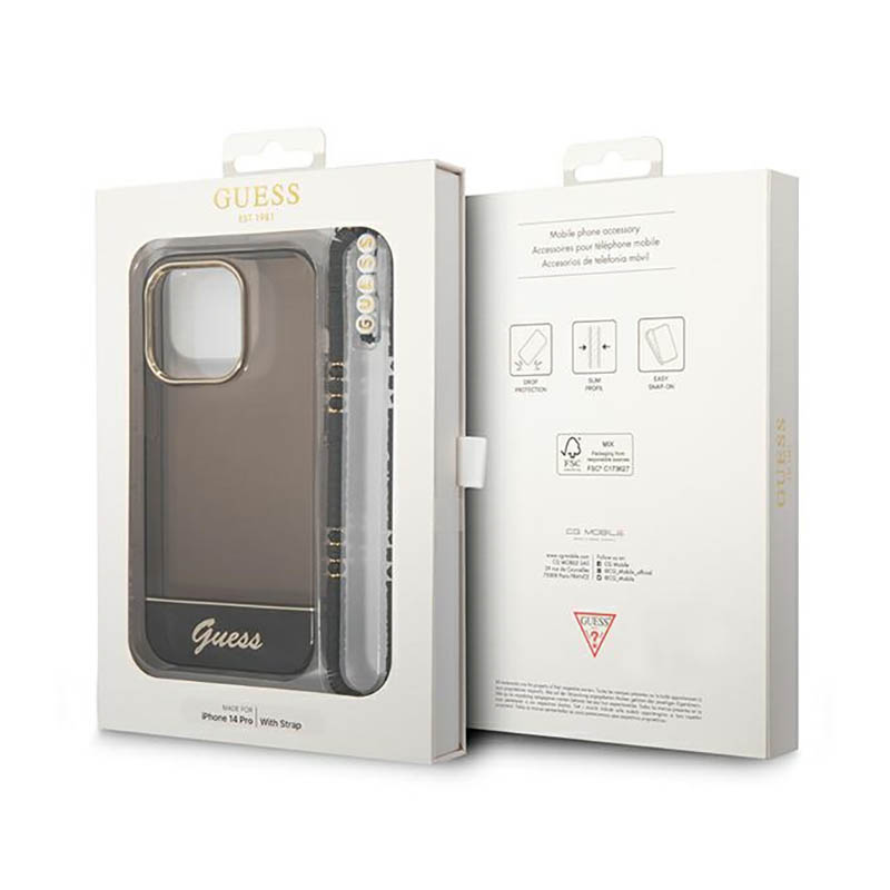 Guess Translucent Pearl Strap - Etui iPhone 14 Pro Max (czarny)
