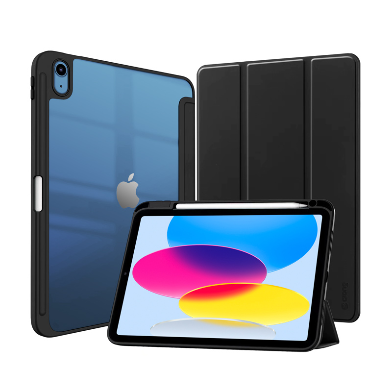 Crong PrimeFolio – Etui iPad 11" (2025) / iPad 10.9” (2022) z podstawką i schowkiem na Apple Pencil (czarny/przezroczysty)