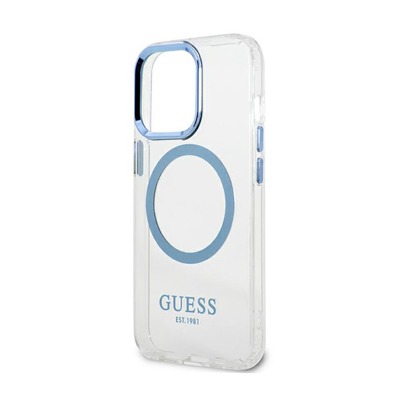 Guess Metal Outline Magsafe - Etui iPhone 13 Pro (przezroczysty / niebieski)