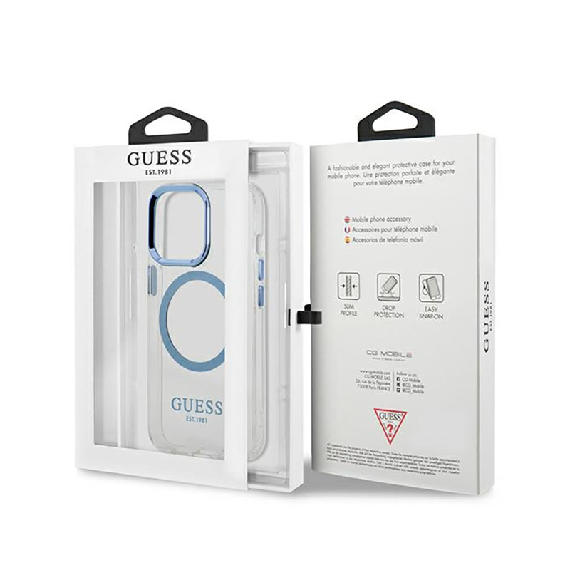Guess Metal Outline Magsafe - Etui iPhone 13 Pro (przezroczysty / niebieski)
