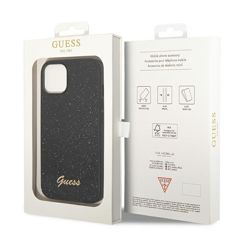 Guess Glitter Flakes Metal Logo Case – Etui iPhone 14 Plus (czarny)