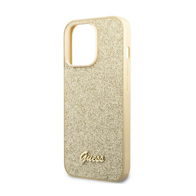 Guess Glitter Flakes Metal Logo Case – Etui iPhone 14 Pro Max (złoty)