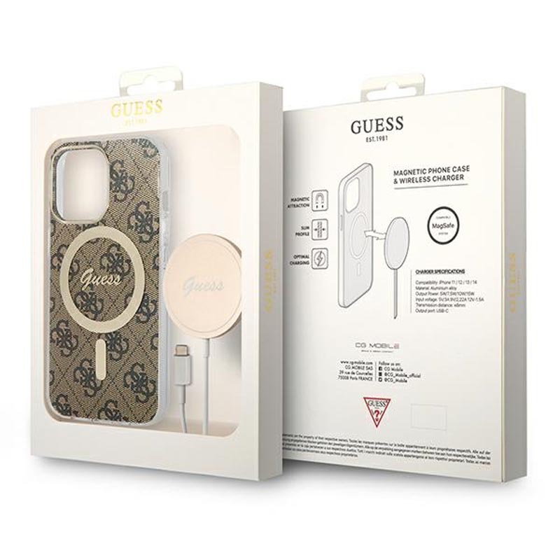 Guess Bundle Pack MagSafe 4G - Zestaw etui + ładowarka MagSafe iPhone 13 Pro (brązowy/złoty)