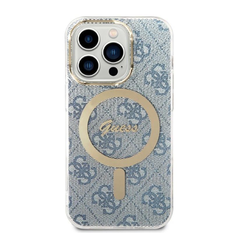 Guess Bundle Pack MagSafe 4G - Zestaw etui + ładowarka MagSafe iPhone 14 Pro Max (niebieski/złoty)