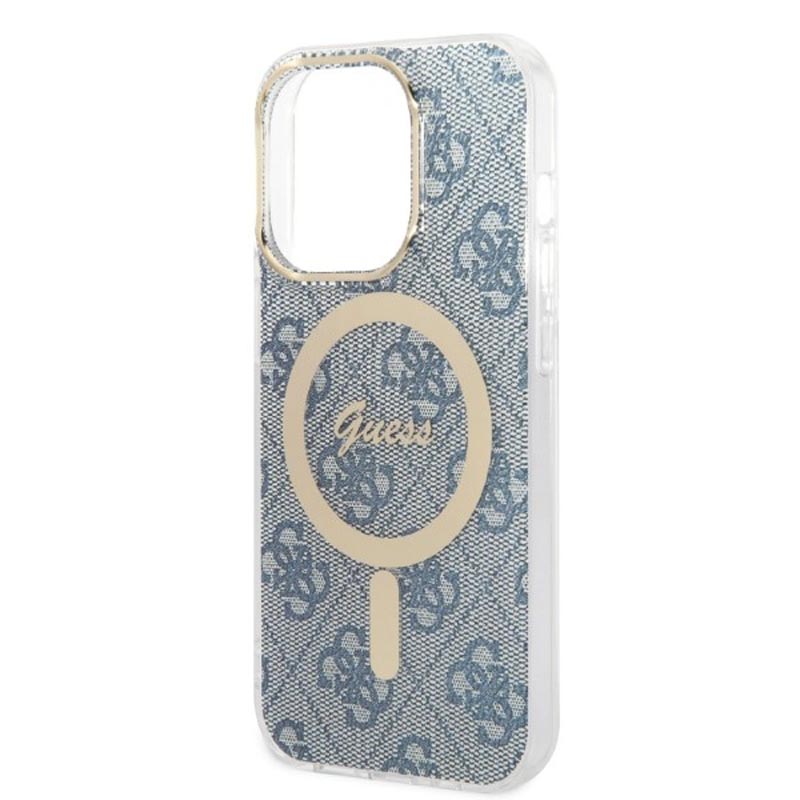 Guess Bundle Pack MagSafe 4G - Zestaw etui + ładowarka MagSafe iPhone 14 Pro Max (niebieski/złoty)