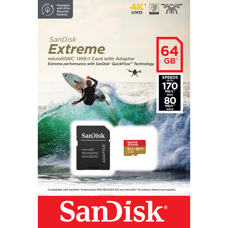 SanDisk Extreme microSDXC - Karta pamięci 64 GB A2 V30 UHS-I U3 170/80 MB/s z adapterem