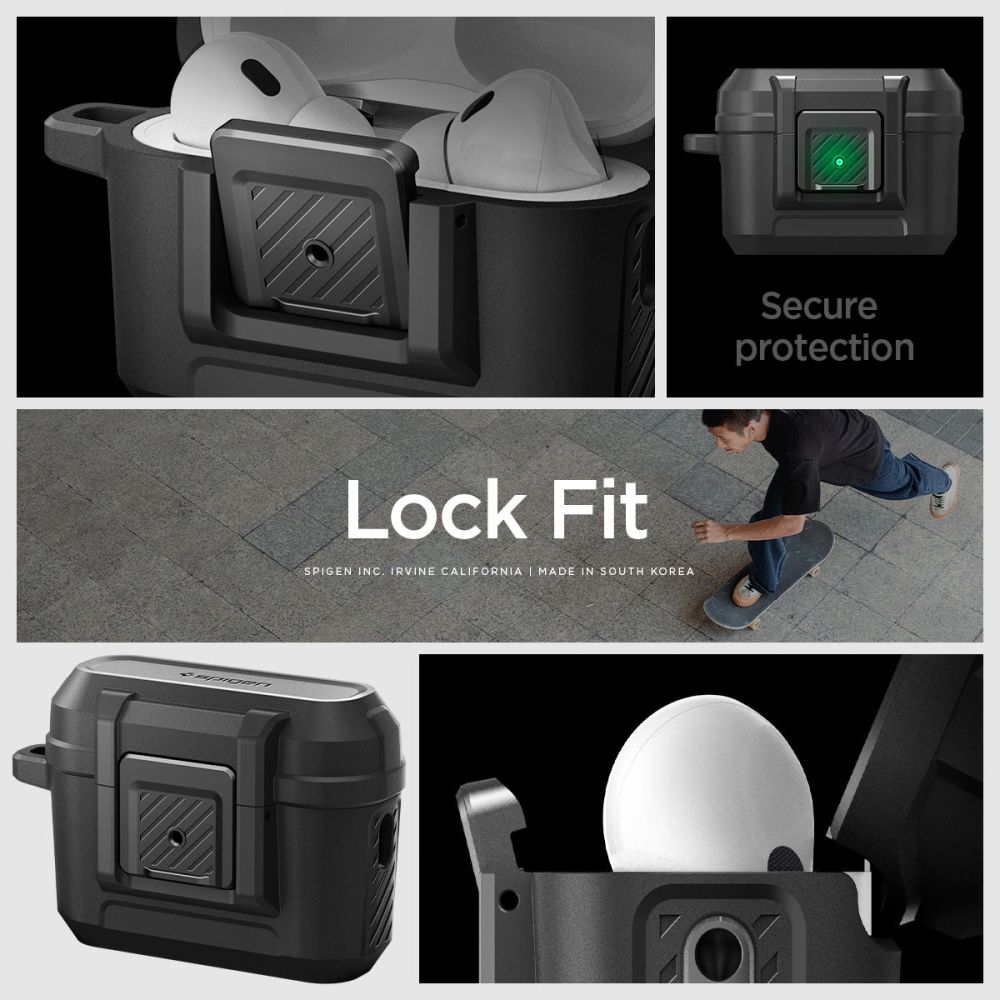 Spigen Lock Fit - Pancerne etui do Apple Airpods Pro 1 / 2 (Czarny)