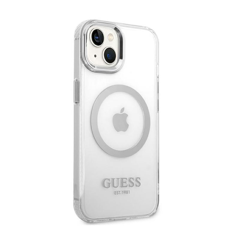 Guess Metal Outline MagSafe - Etui iPhone 14 (przezroczysty / srebrny)